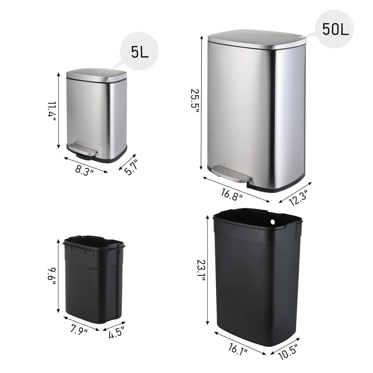 Stainless Steel Step Trash Can Combo Set, 13.2 Gallon & 1.3 Gallon O34183