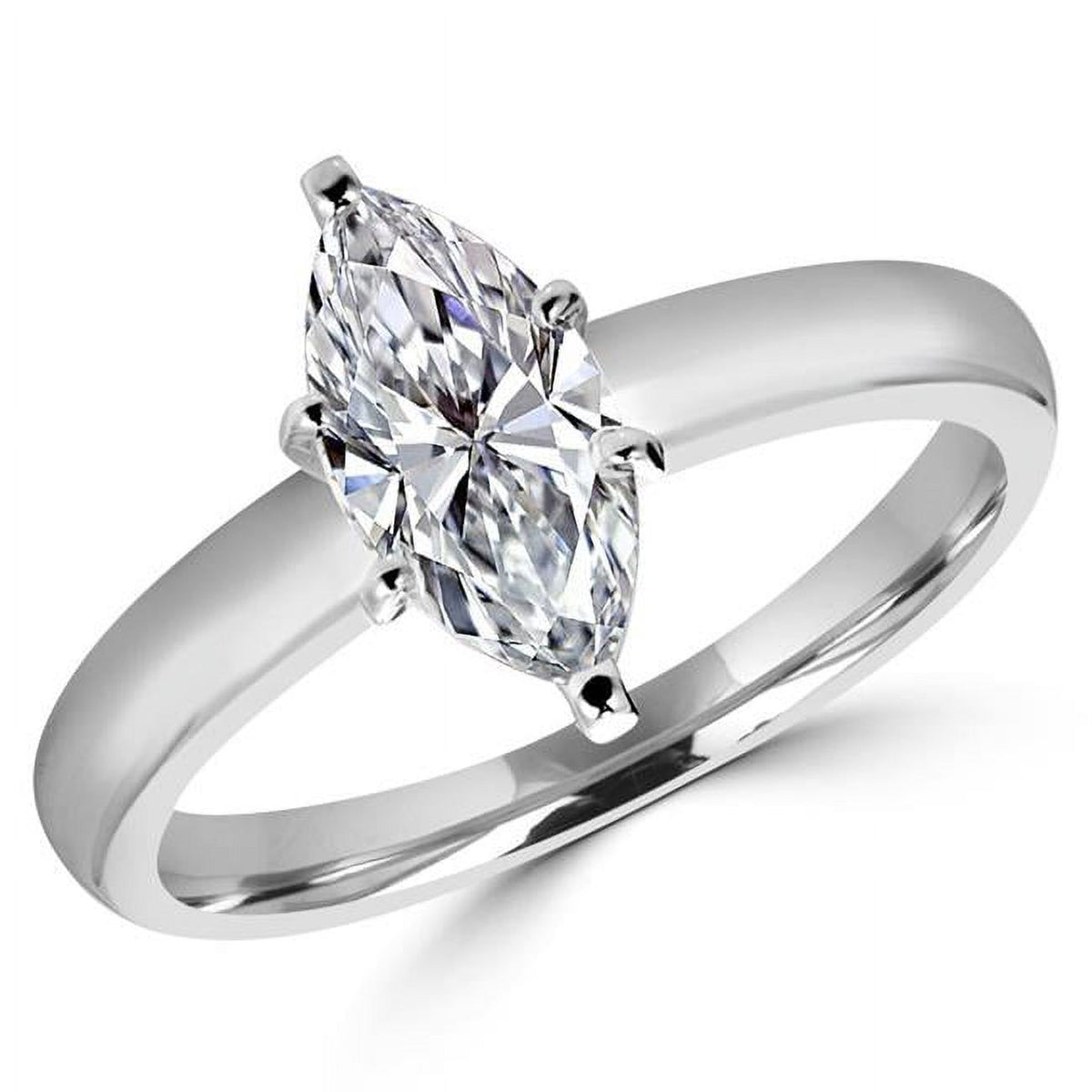 Marquise Cut Diamond Solitaire Engagement Ring in 14K White Gold U767