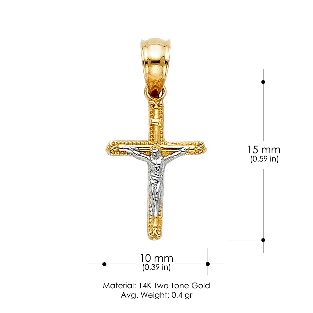 14K Two Tone Gold Jesus Crucifix Cross Pendant Y5092