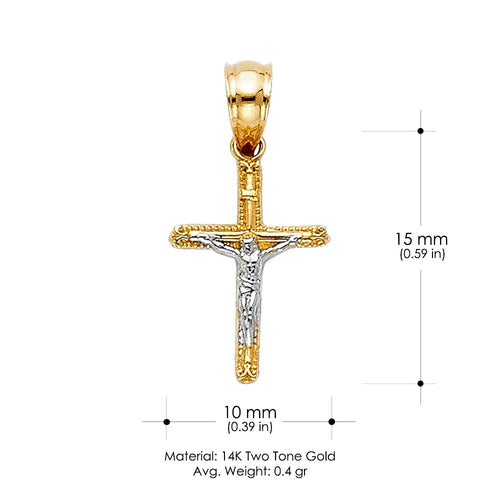 14K Two Tone Gold Jesus Crucifix Cross Pendant Y5092
