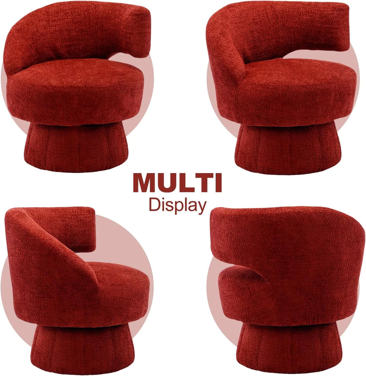 Red Fuzzy Teddy Upholstered Swivel Accent Chair I7316