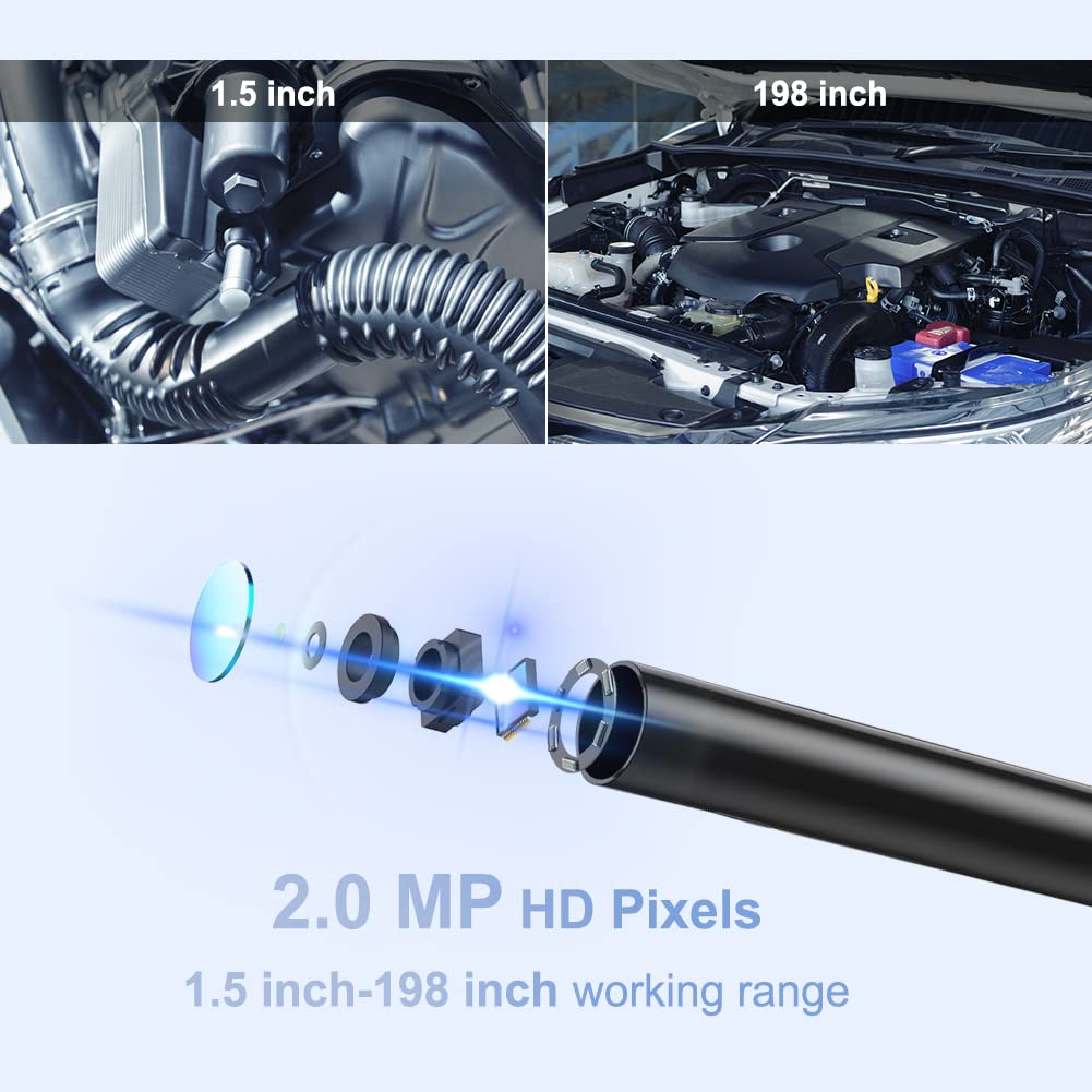 5 Inch Borescope with 6 LED Lights, 10FT Semi-Rigid Cable, IP67 Waterproof Inspection Camera with 32GB Card W13201