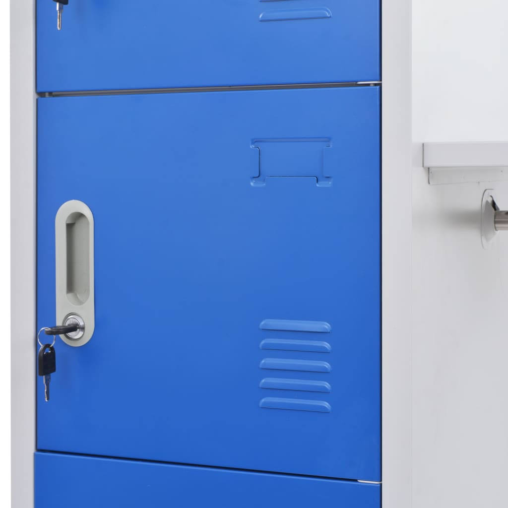 Blue and Gray Metal Locker Cabinet with Coat Rack Z7829
