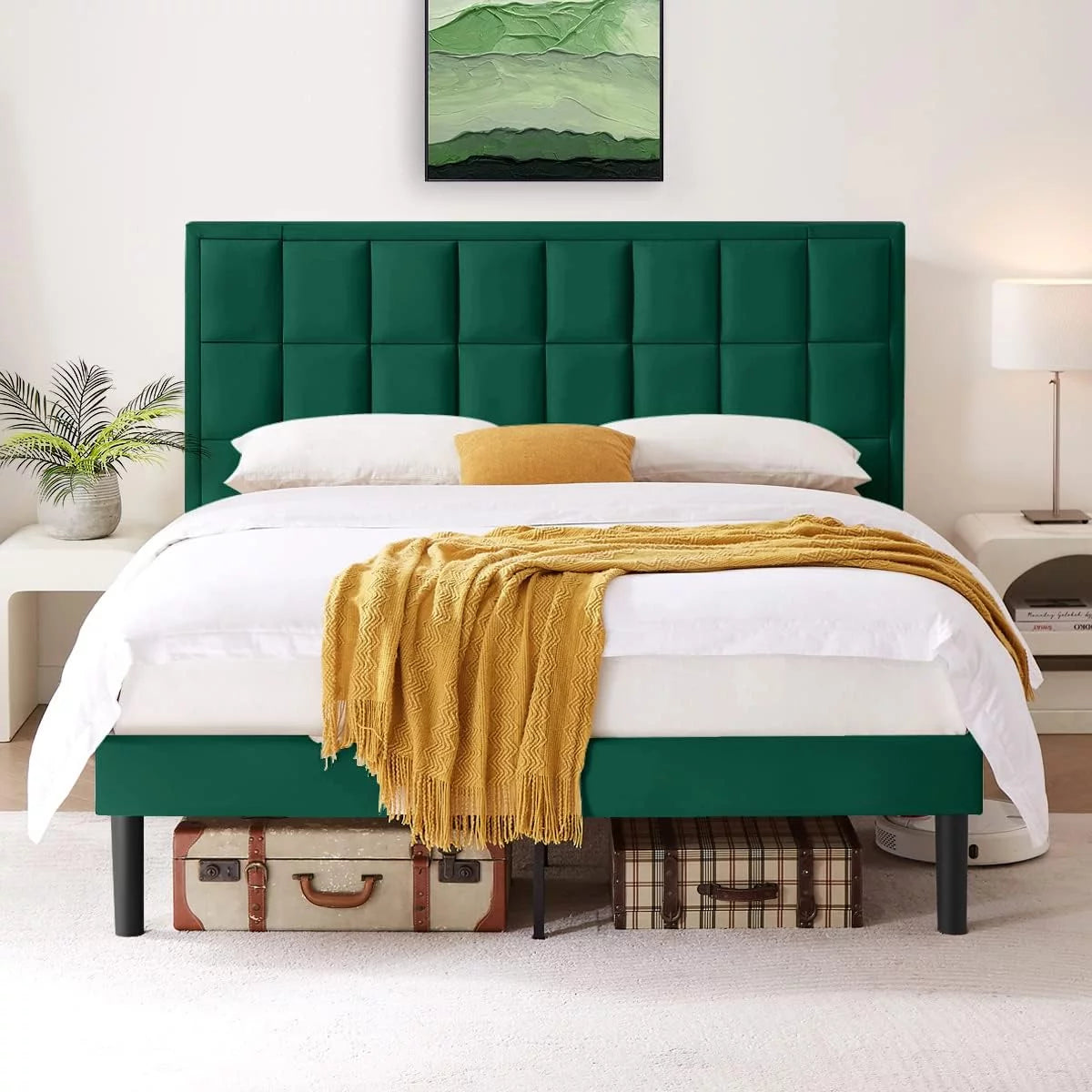 Twin Size Velvet Platform Bed Frame with Headboard I13426