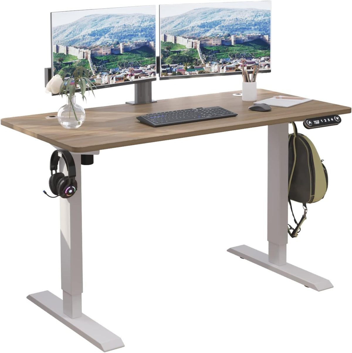Black Frame Rustic Brown Top Height Adjustable Electric Standing Desk R149551