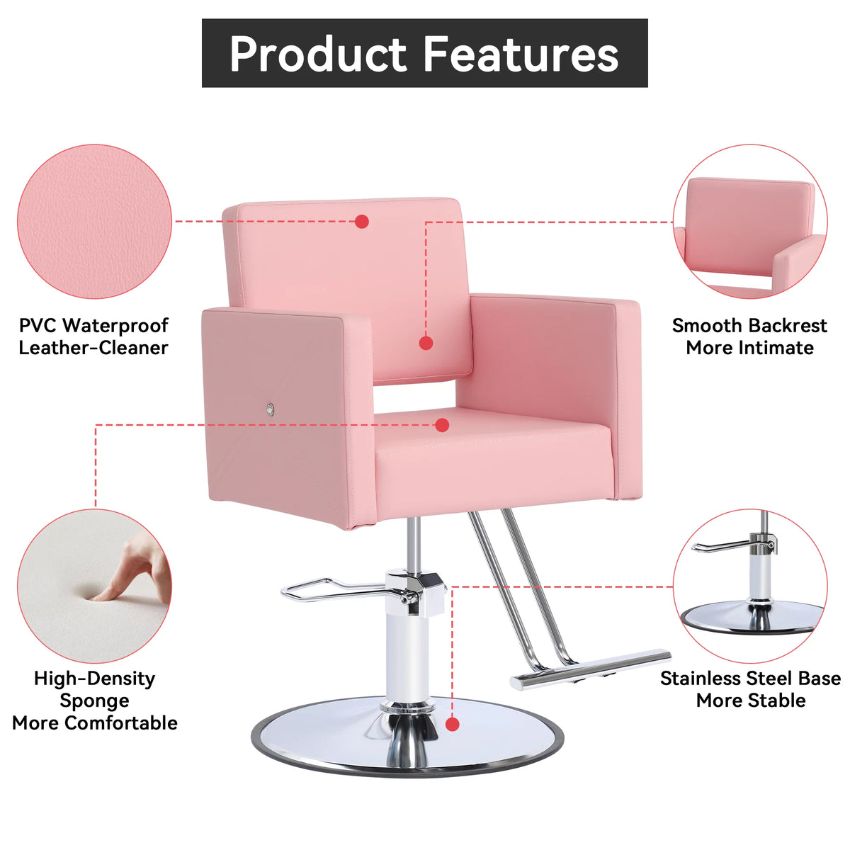 Pink Adjustable Salon Chair with Foot Rest H979531