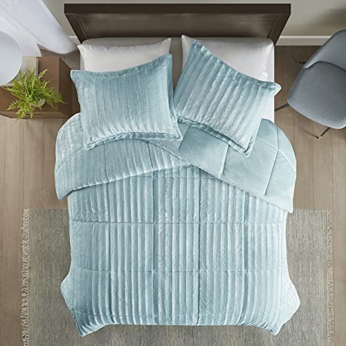 Grey King/California King Faux Fur Reversible Comforter Set 3 Piece Y5403