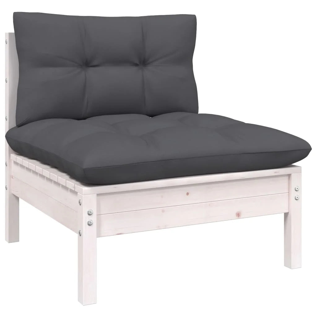 White Solid Pinewood Patio Sofa with Cushions E777