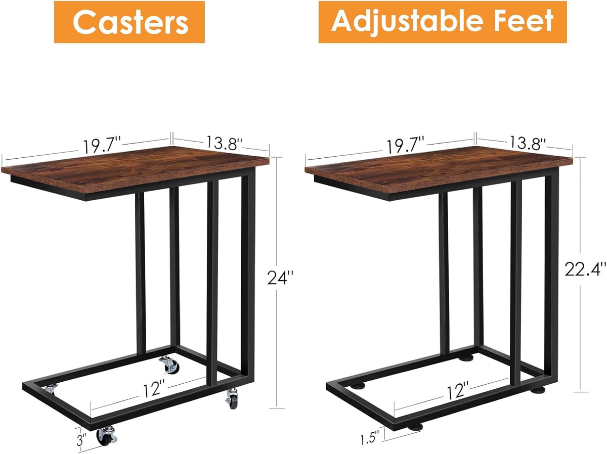 Rustic C Table with Metal Frame and 4 Rolling Casters T32164