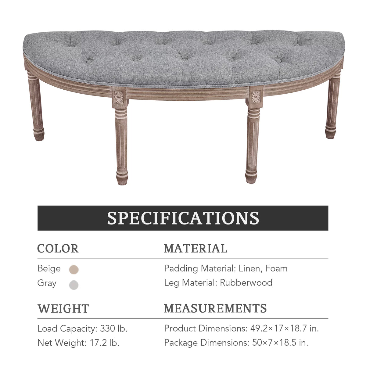 Gray Linen Upholstered Bench Q24959