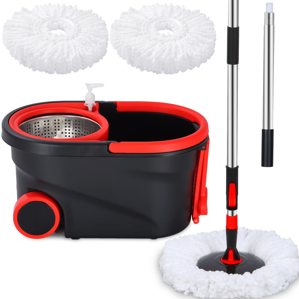 360° Spin Mop Bucket with Wringer, 3 Microfiber Mop Heads U29952