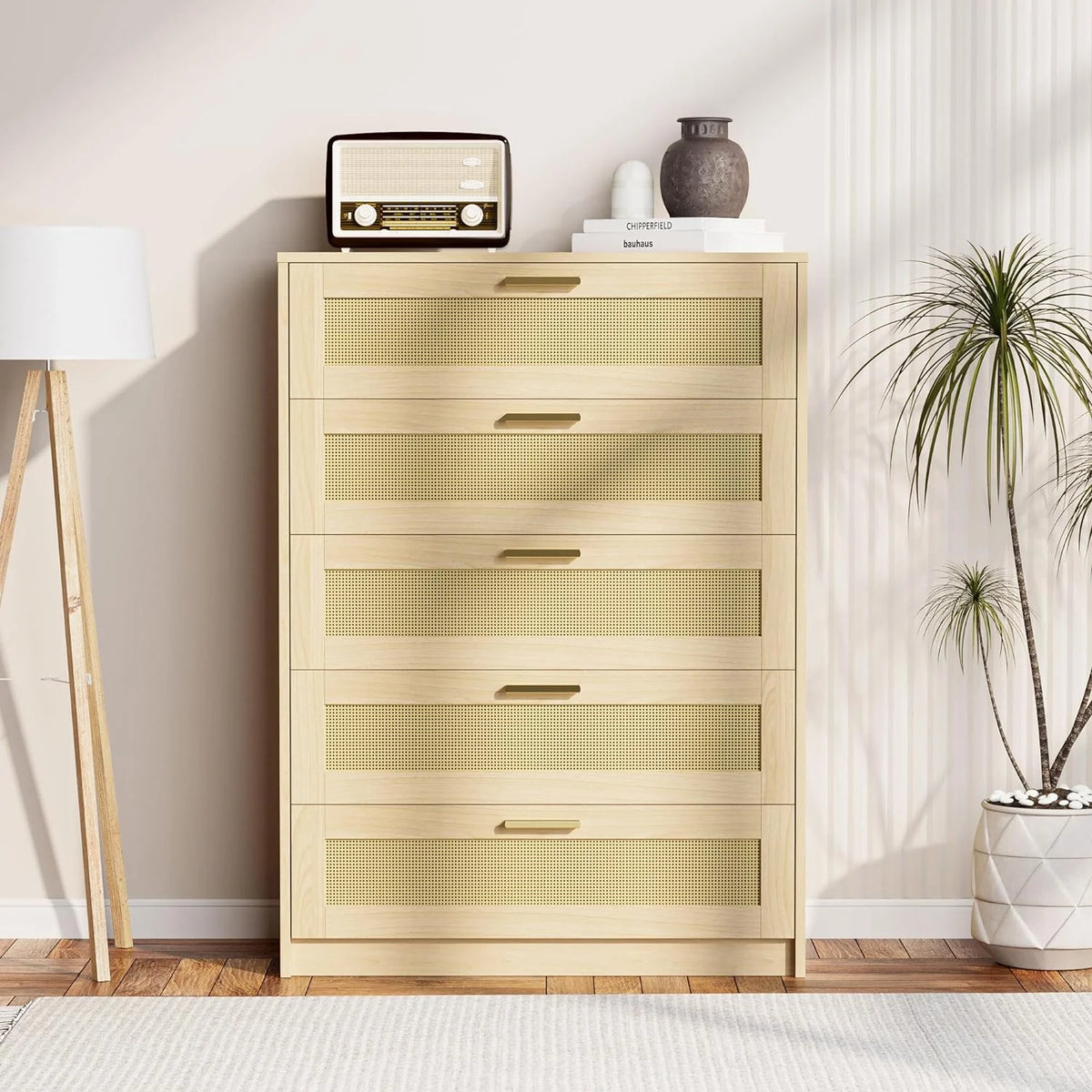 Rattan 5 Drawer Wood Dresser J420083