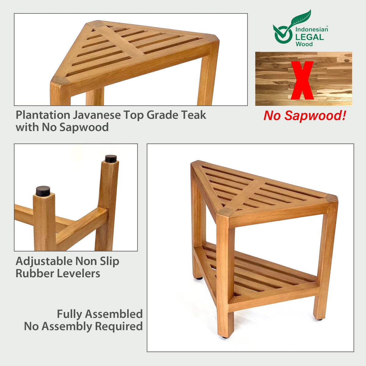 Solid Teak Corner Shower Stool Side Table Q124