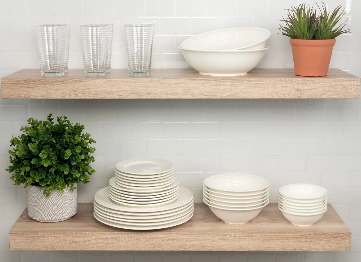 White 62-Piece Stoneware Dinnerware Set W97076