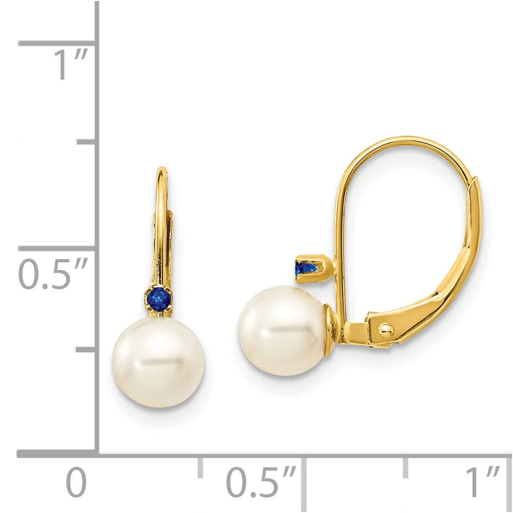 14K White Round Cultured Pearl Sapphire Leverback Earrings K888952