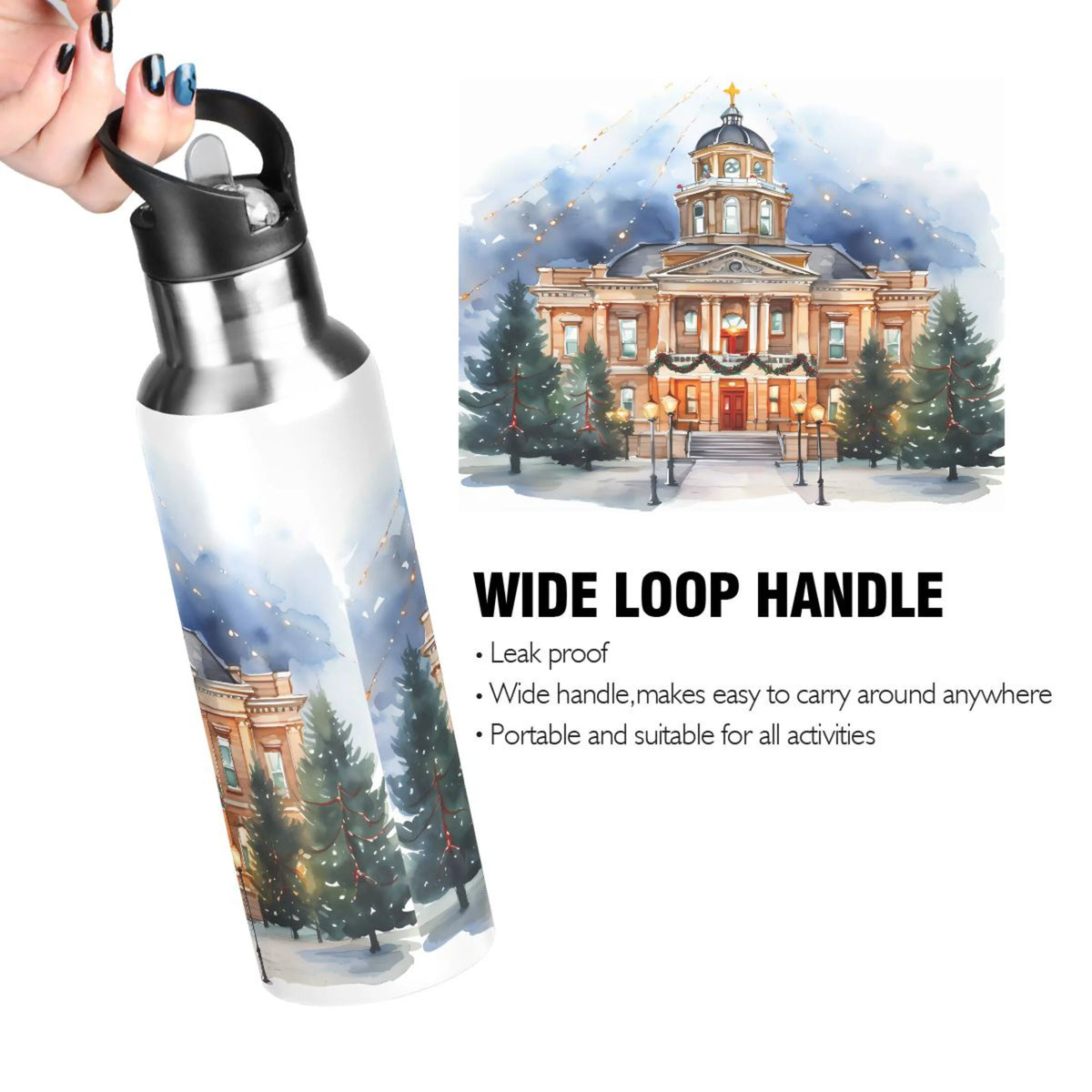 Stainless Steel Insulated Vacuum Flask Water Bottle with Straw Lid V79718