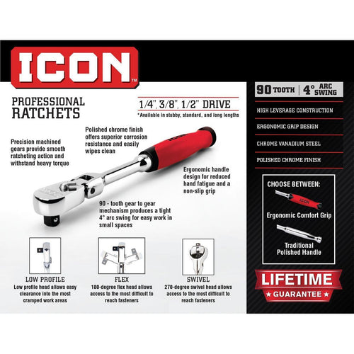 1/4 in. Drive Low-Profile Ratchet with Comfort Grip A7987
