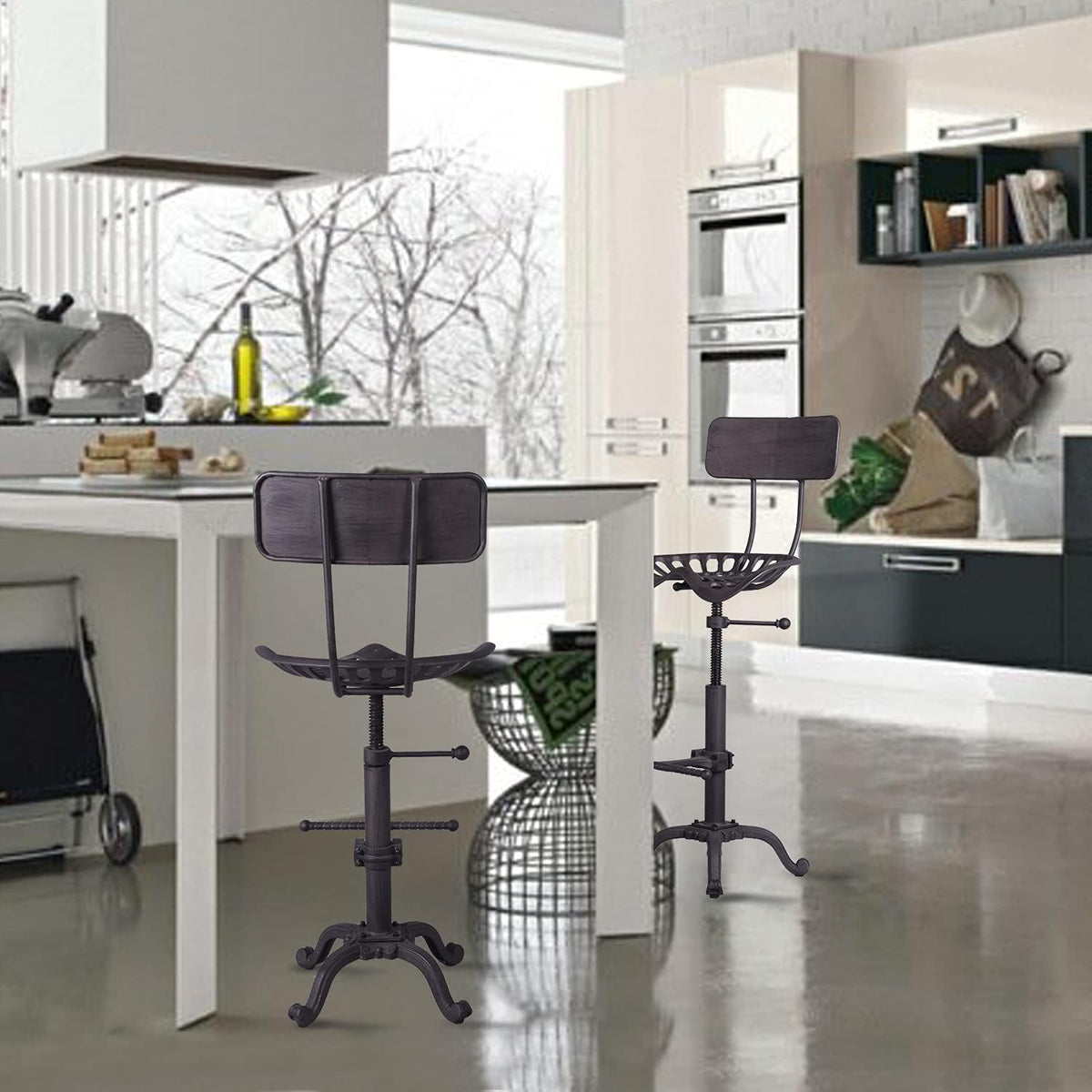 Industrial Rustic Bar Stool with Back, Adjustable Counter Height 22-26 inch Y651