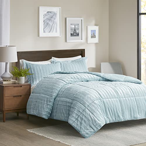 Grey King/California King Faux Fur Reversible Comforter Set 3 Piece Y5403