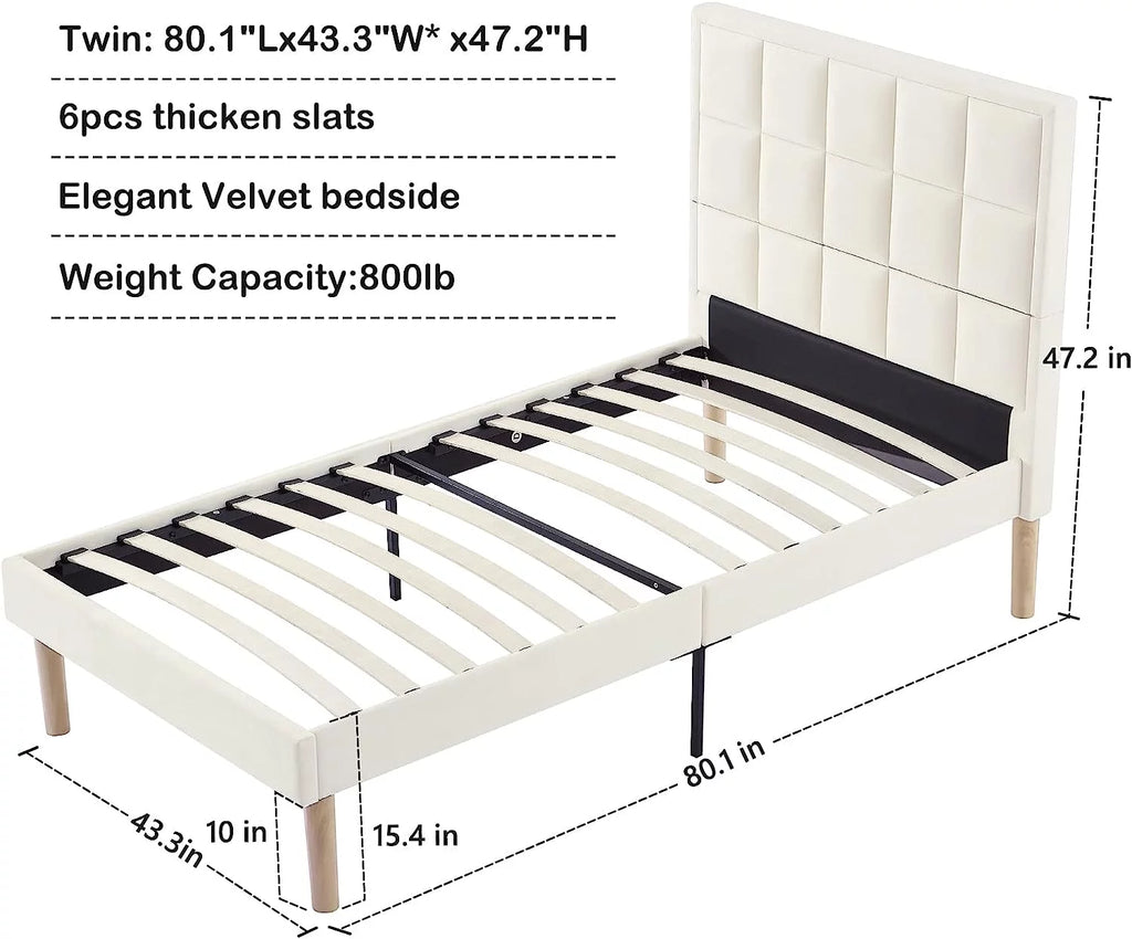 Twin Size Velvet Platform Bed Frame with Headboard I13426