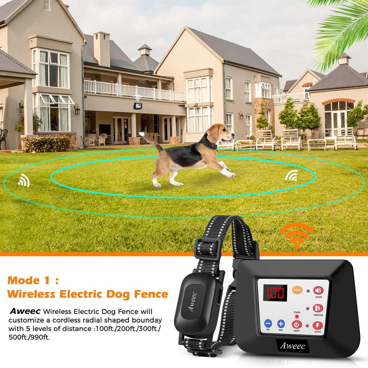 Wireless Dog Fence System with Training Collar G735