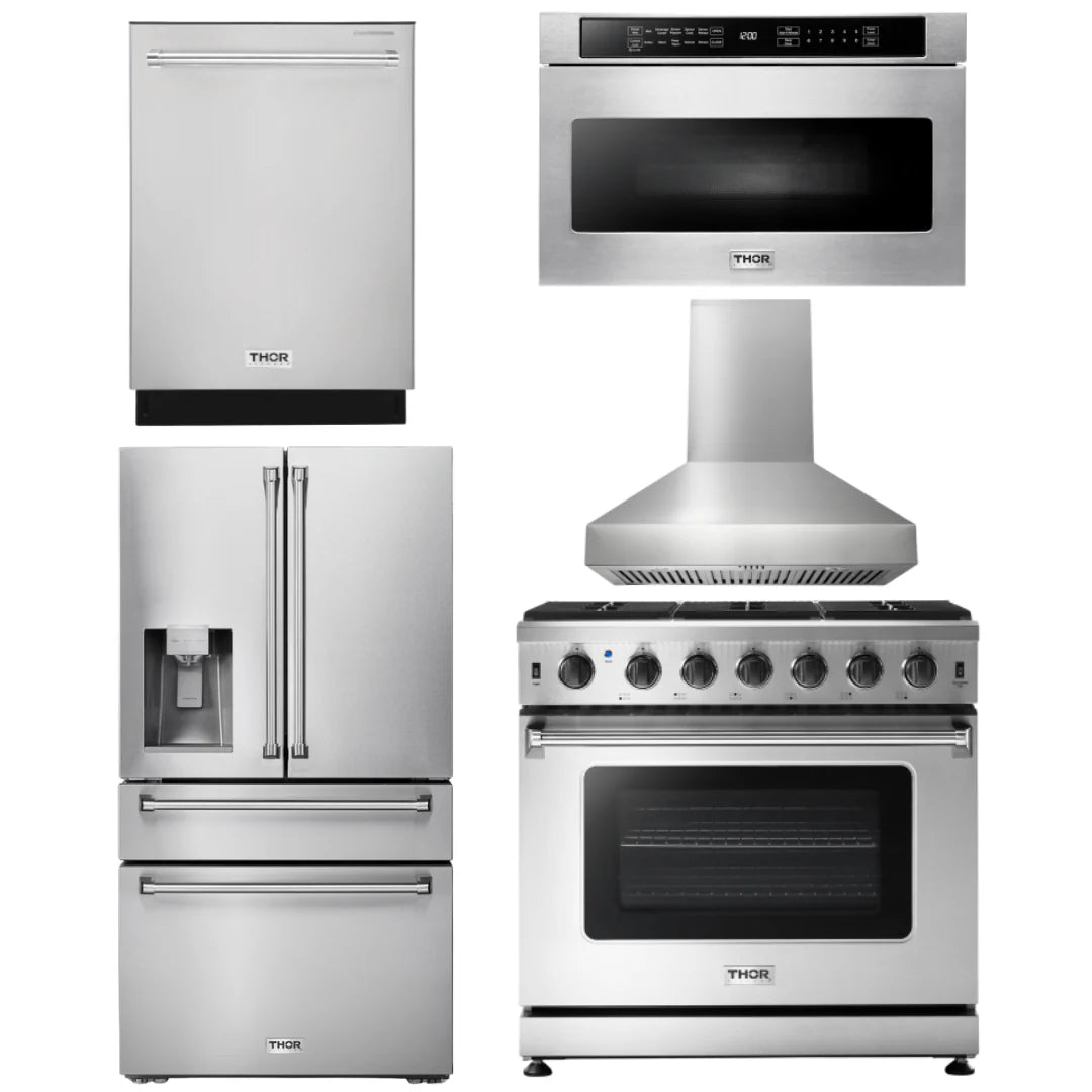 36 Inch Gas Range, Range Hood, Microwave, Refrigerator, Dishwasher S39669