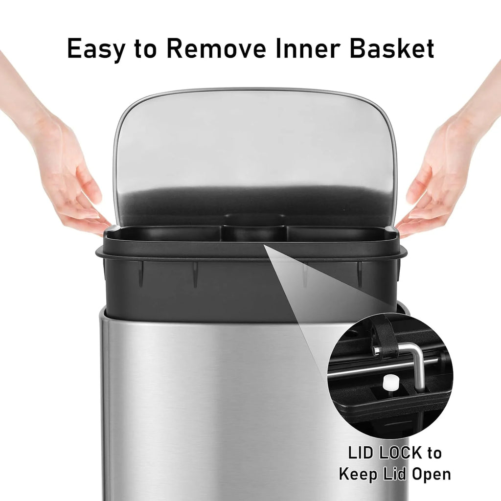 Stainless Steel Step Trash Can Combo Set, 13.2 Gallon & 1.3 Gallon O34183