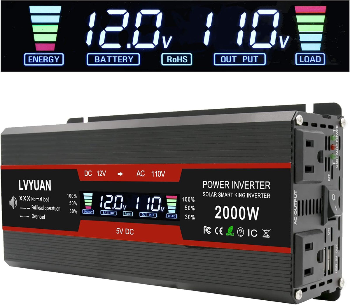 Car Power Inverter DC 12V to 110V AC Converter with Dual AC Outlets and Dual USB S873603