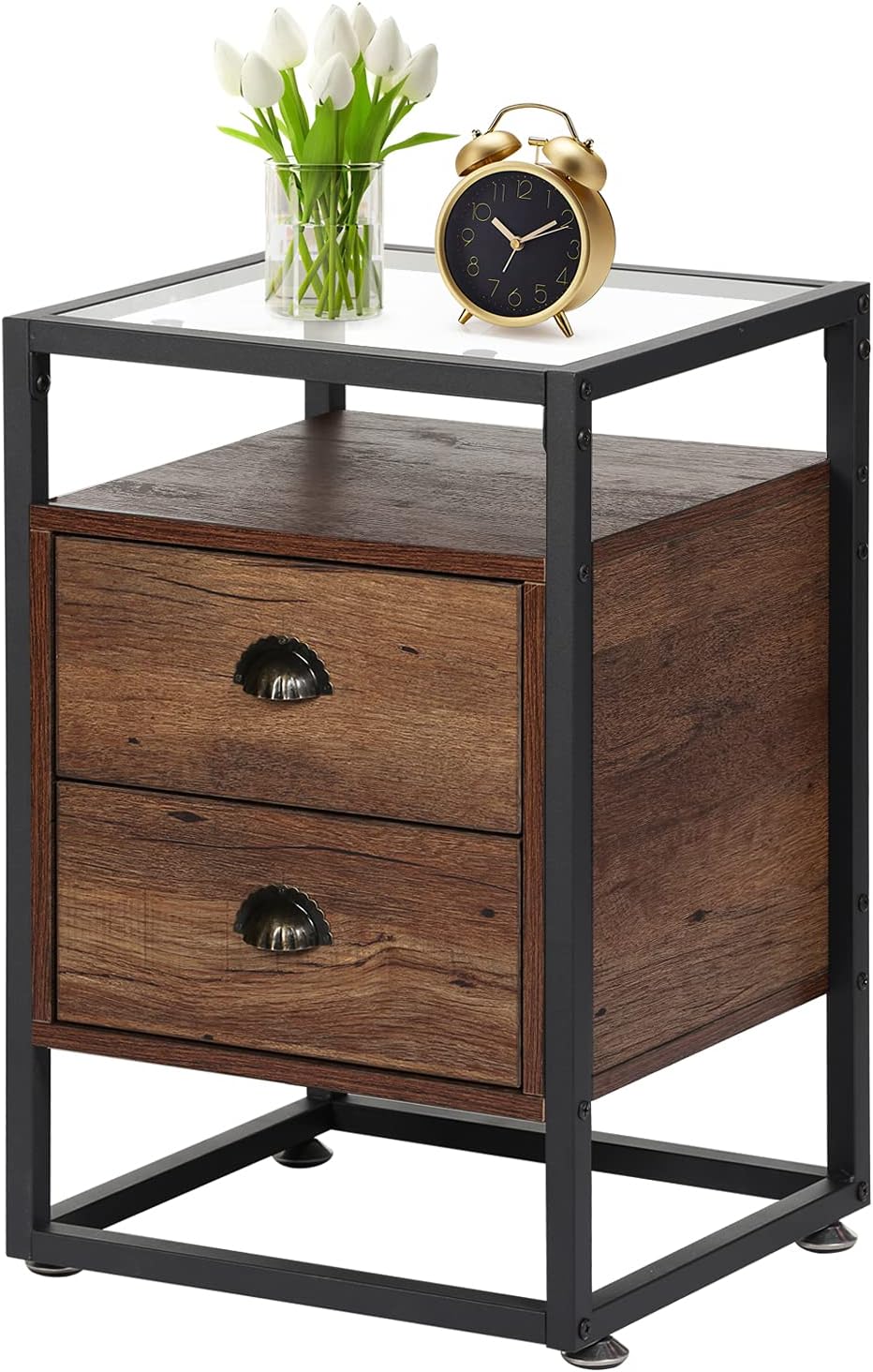 Black Side Table with Drawer and Shelf M9314