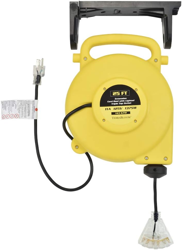 25 Ft Retractable Extension Cord Reel with 3 Electrical Outlets S729489