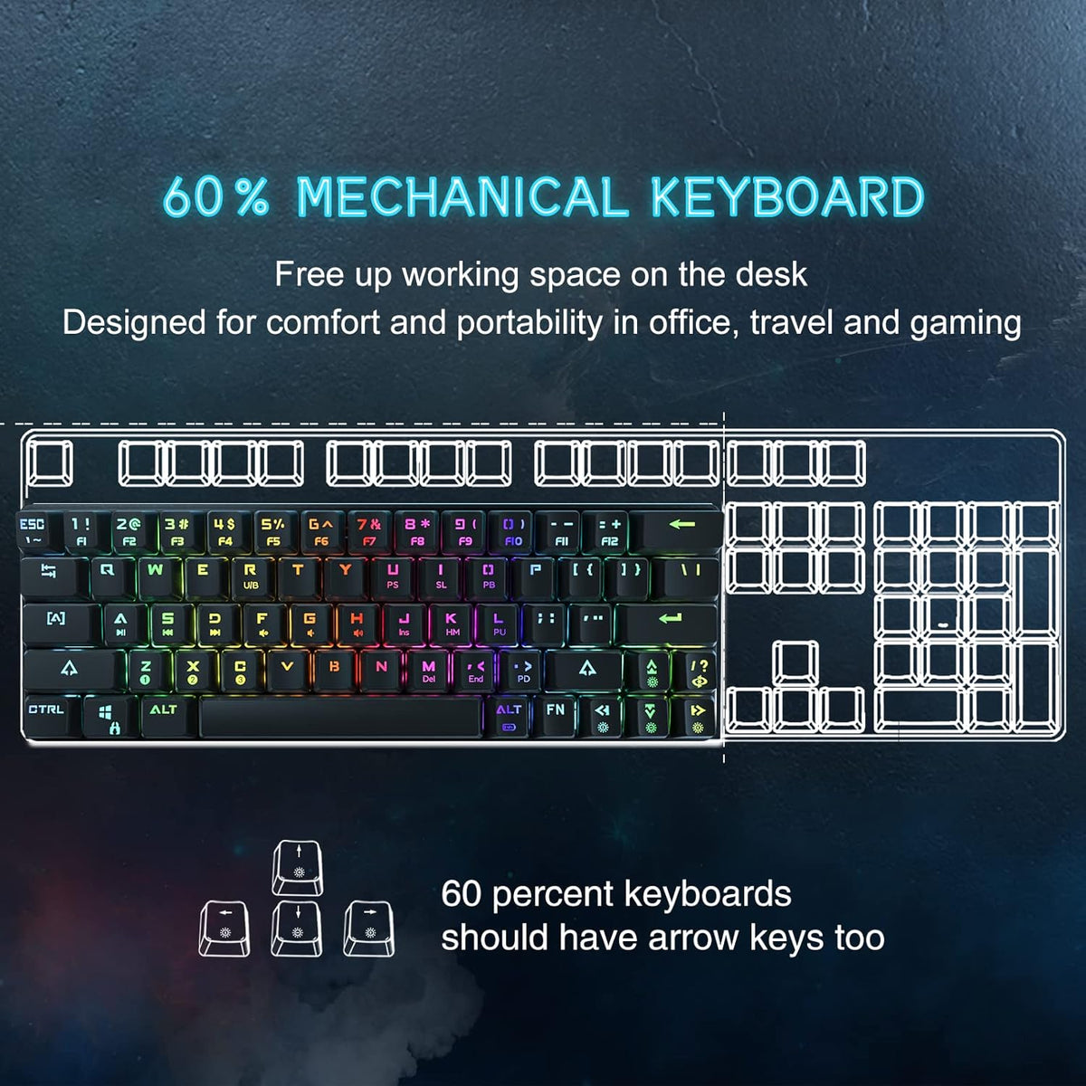 60% Wired Wireless RGB Backlit Programmable Gaming Keyboard W238