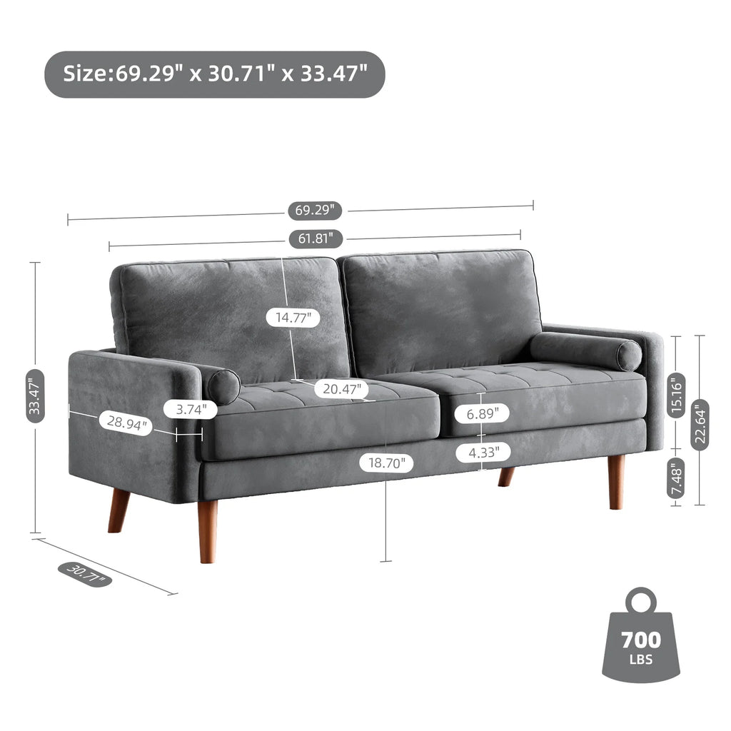 Velvet Sofa with 2 Pillows N772