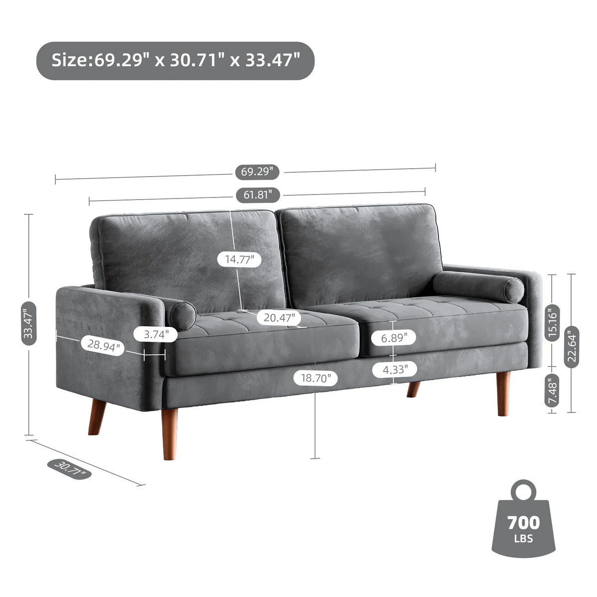 Velvet Sofa with 2 Pillows N772