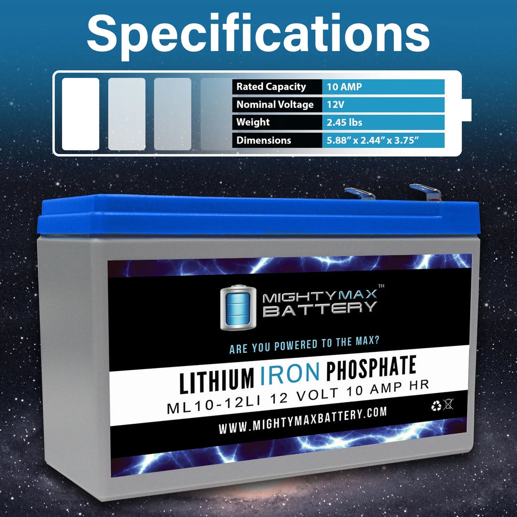 12V 10AH Lithium Replacement Battery 2 Pack I24454