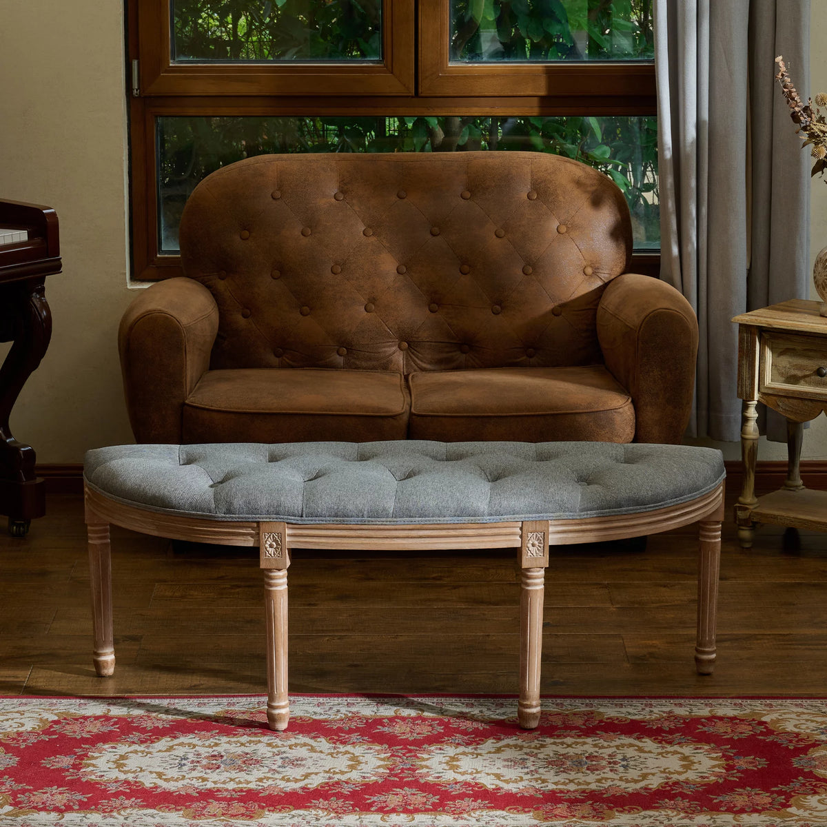 Gray Linen Upholstered Bench Q24959