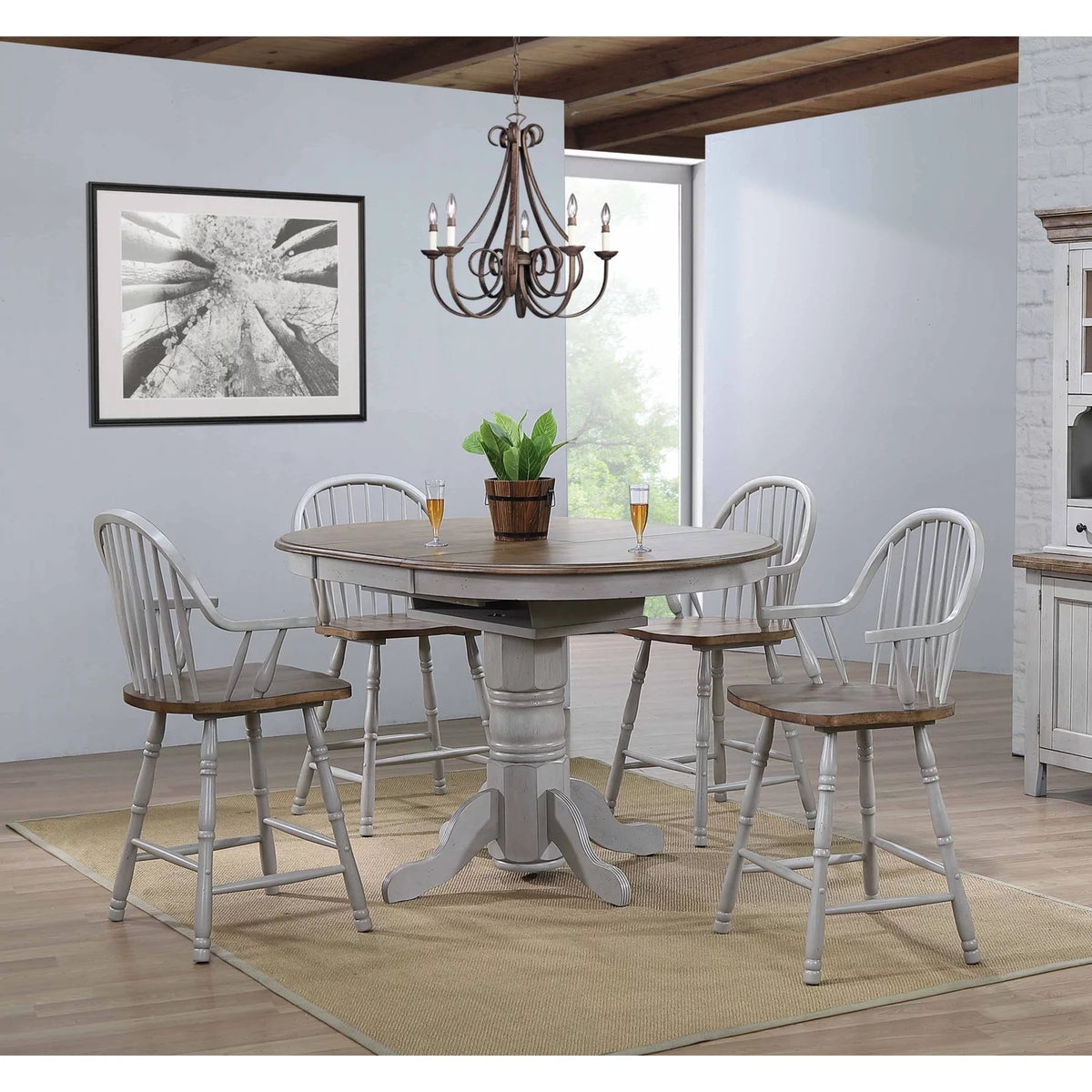 42" Round to 60" Oval Wood Pub Table E5950