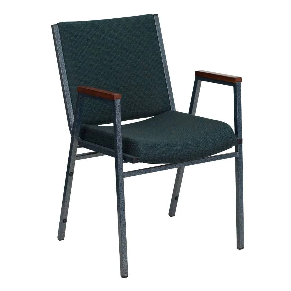 Hunter Green Patterned Fabric Stack Chair with Arms L6460