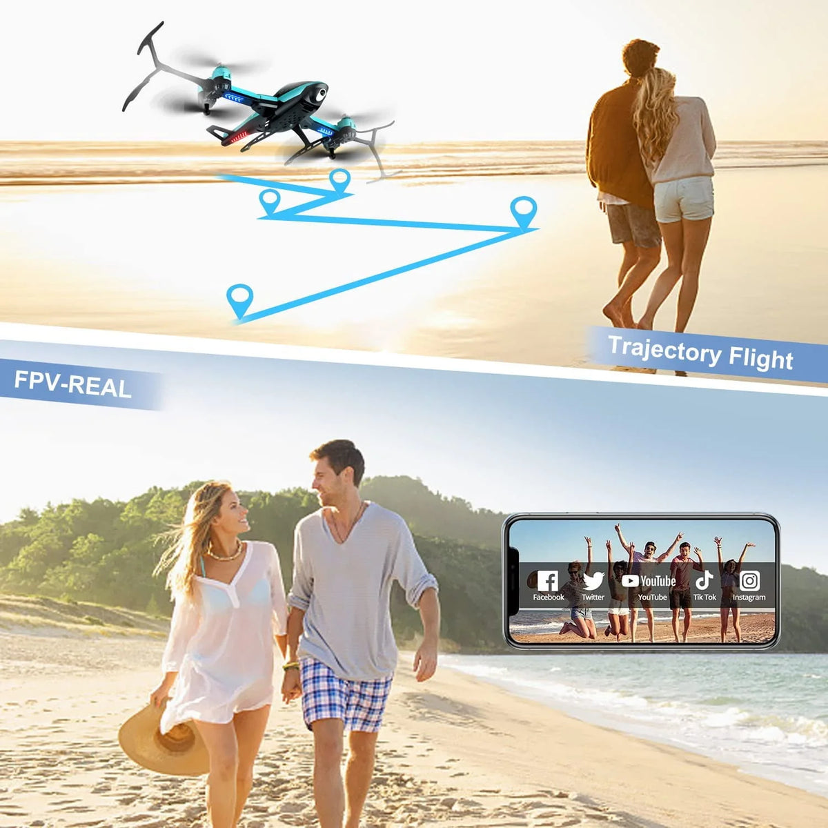 Blue RC Helicopter Drone with 1080P HD Camera Q704