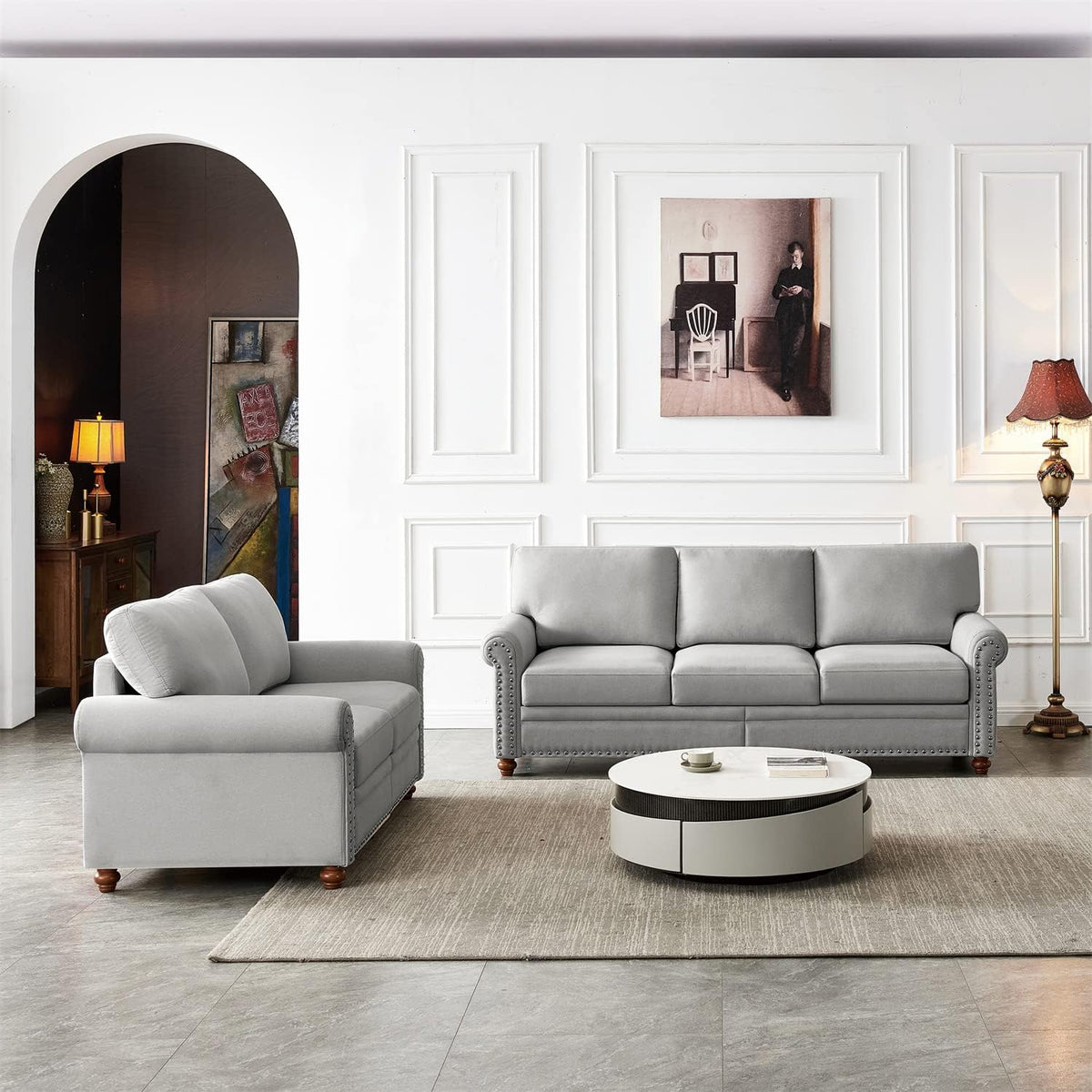 Grey 3-Seat Sofa Set with Storage A9482