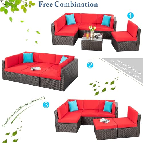 5 Piece Brown PE Wicker Outdoor Sectional Set with Ottoman F219