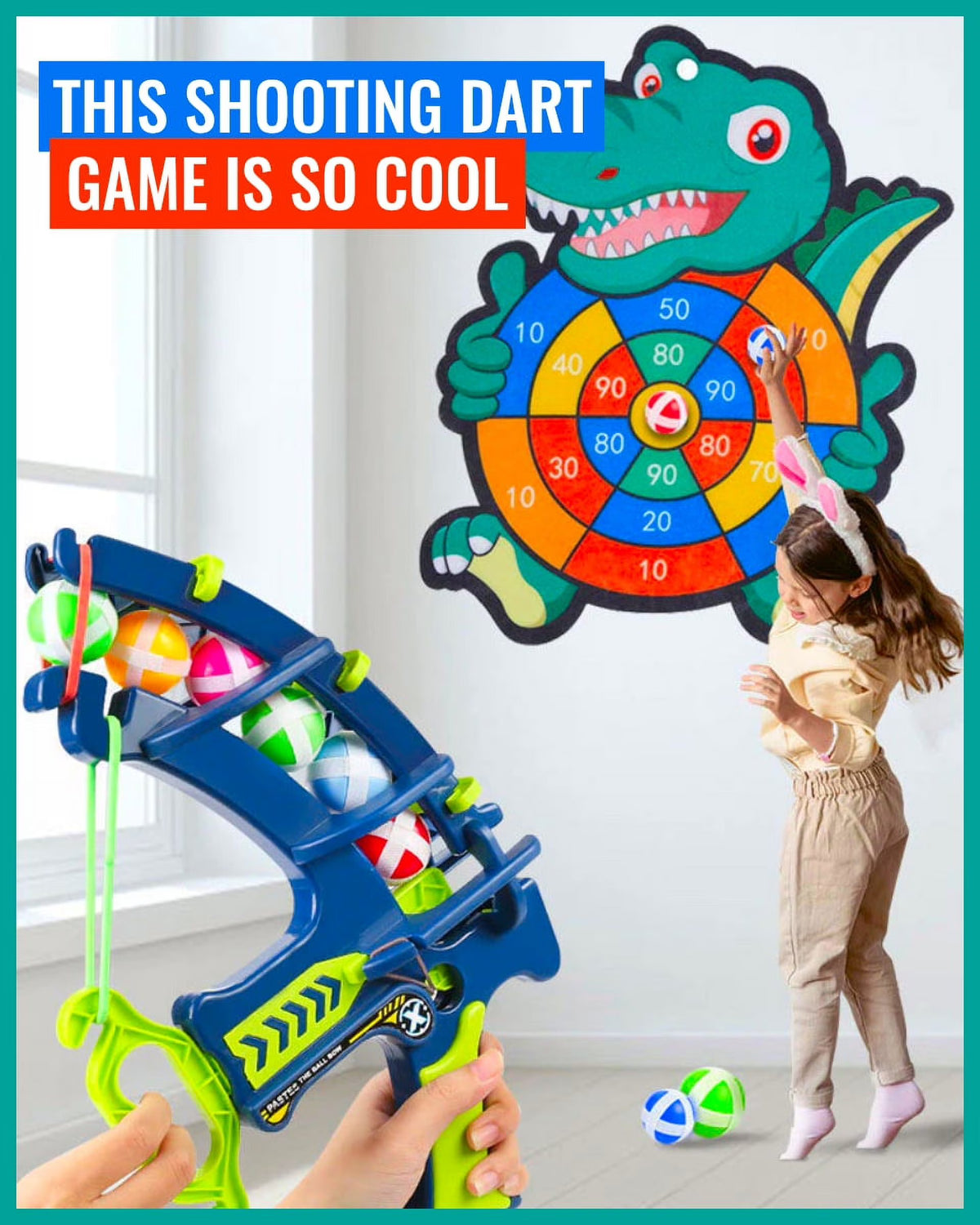 Dinosaur Slingshot Sticky Ball Dart Board Game C49351