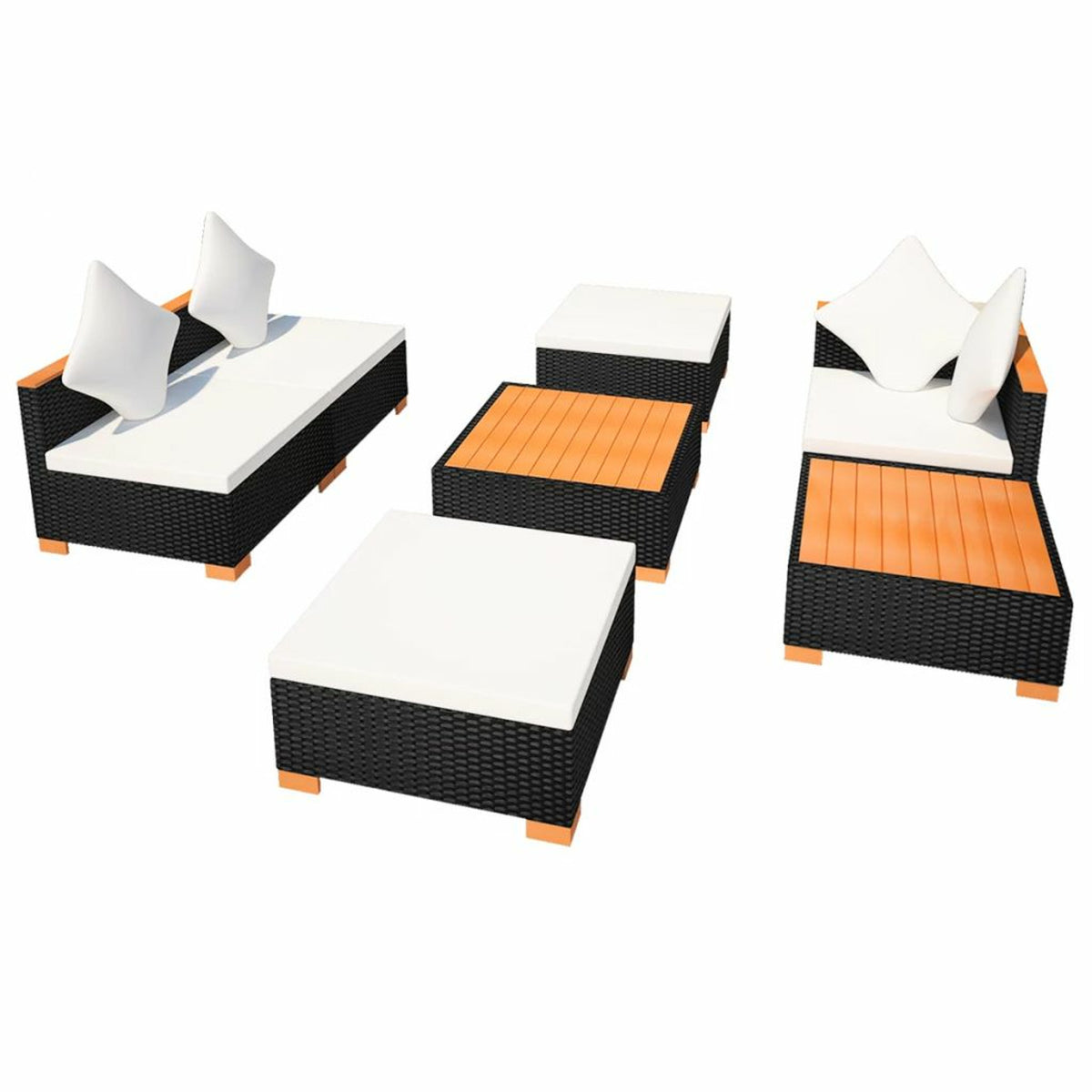 7 Piece Outdoor Sectional Sofa Set with Coffee Table and Ottoman Black Poly Rattan O77806