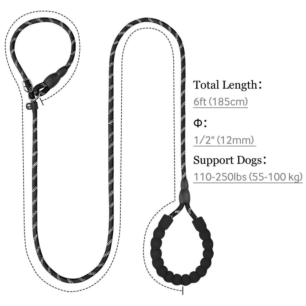 6 FT Reflective Rope Slip Lead Dog Leash with Padded Handle Z261646