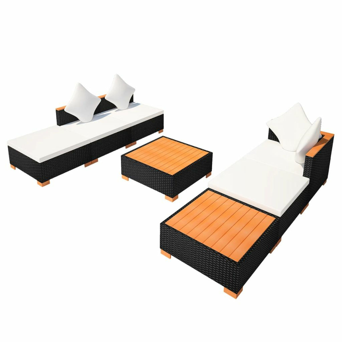 7 Piece Outdoor Sectional Sofa Set with Coffee Table and Ottoman Black Poly Rattan O77806