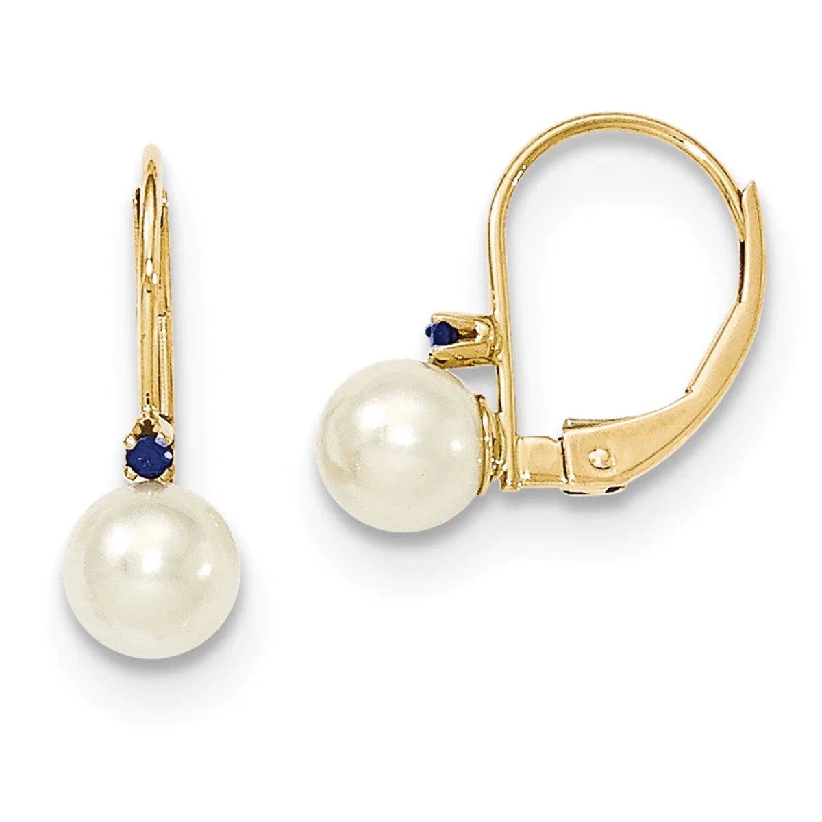 14K White Round Cultured Pearl Sapphire Leverback Earrings K888952