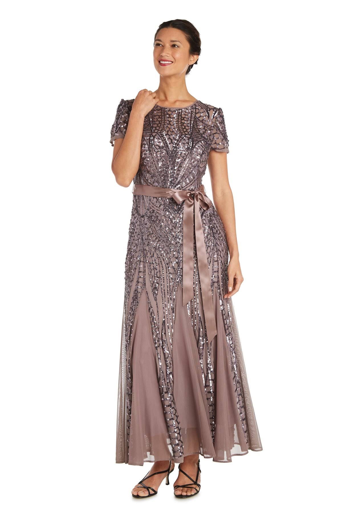 Mocha Sequin-Embellished Pleated Gown O408