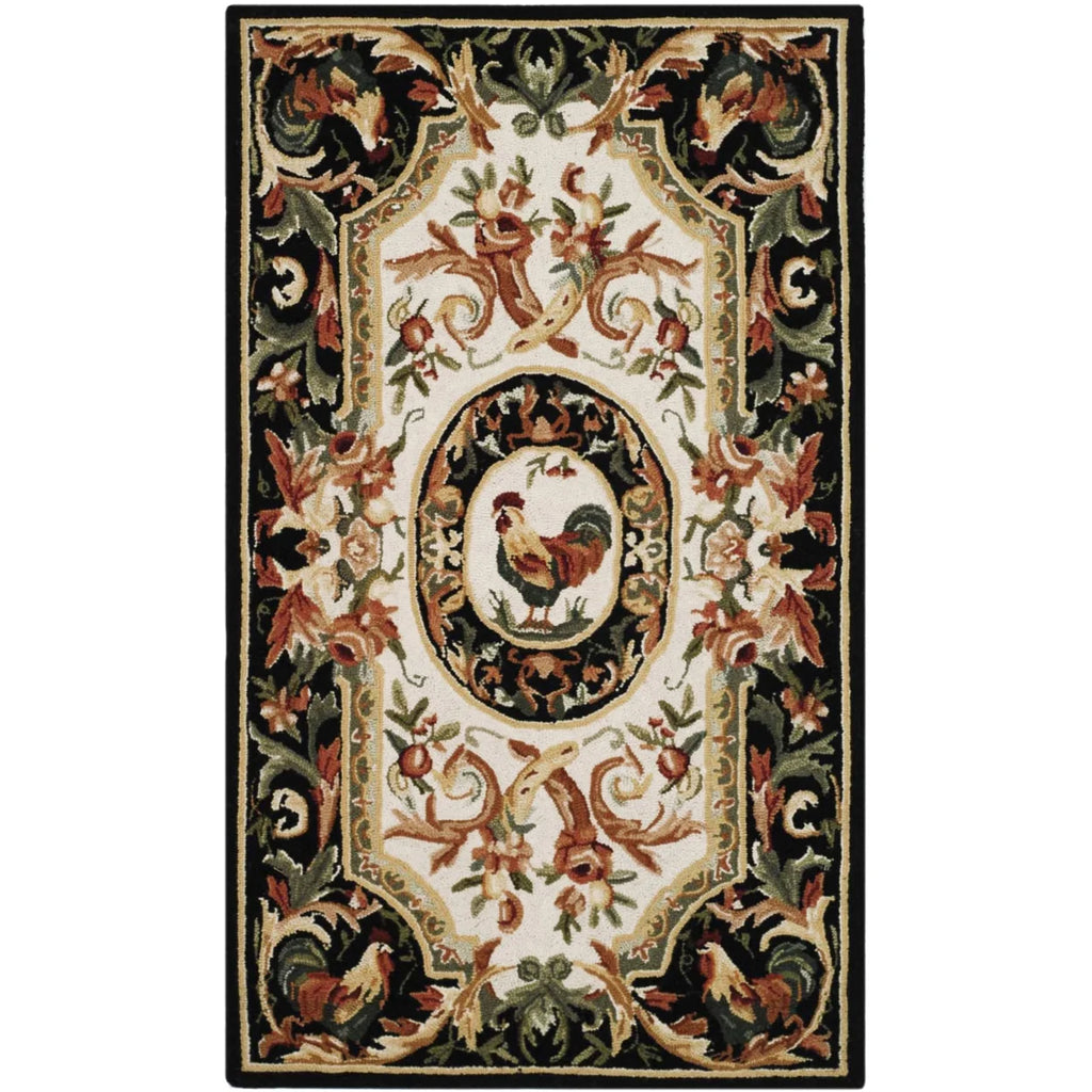 Ivory/Black Wool Novelty Area Rug O930653