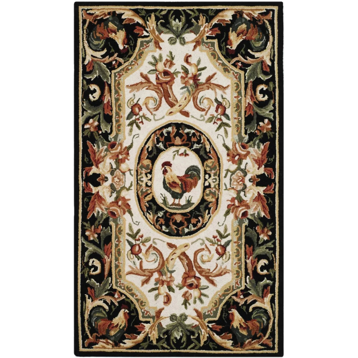Ivory/Black Wool Novelty Area Rug O930653