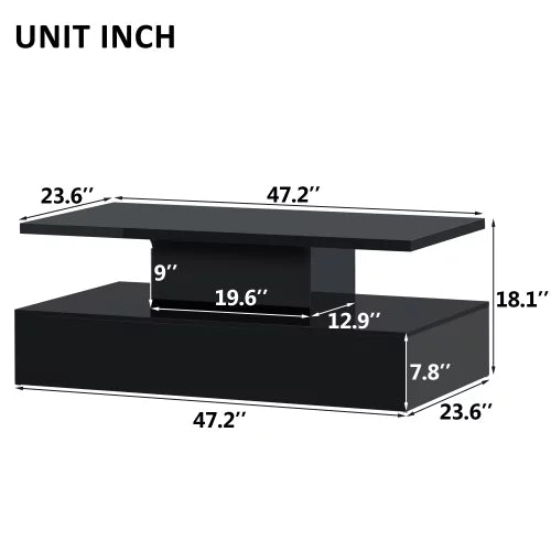 Black Coffee Table with LED Lights and Remote Control H5704