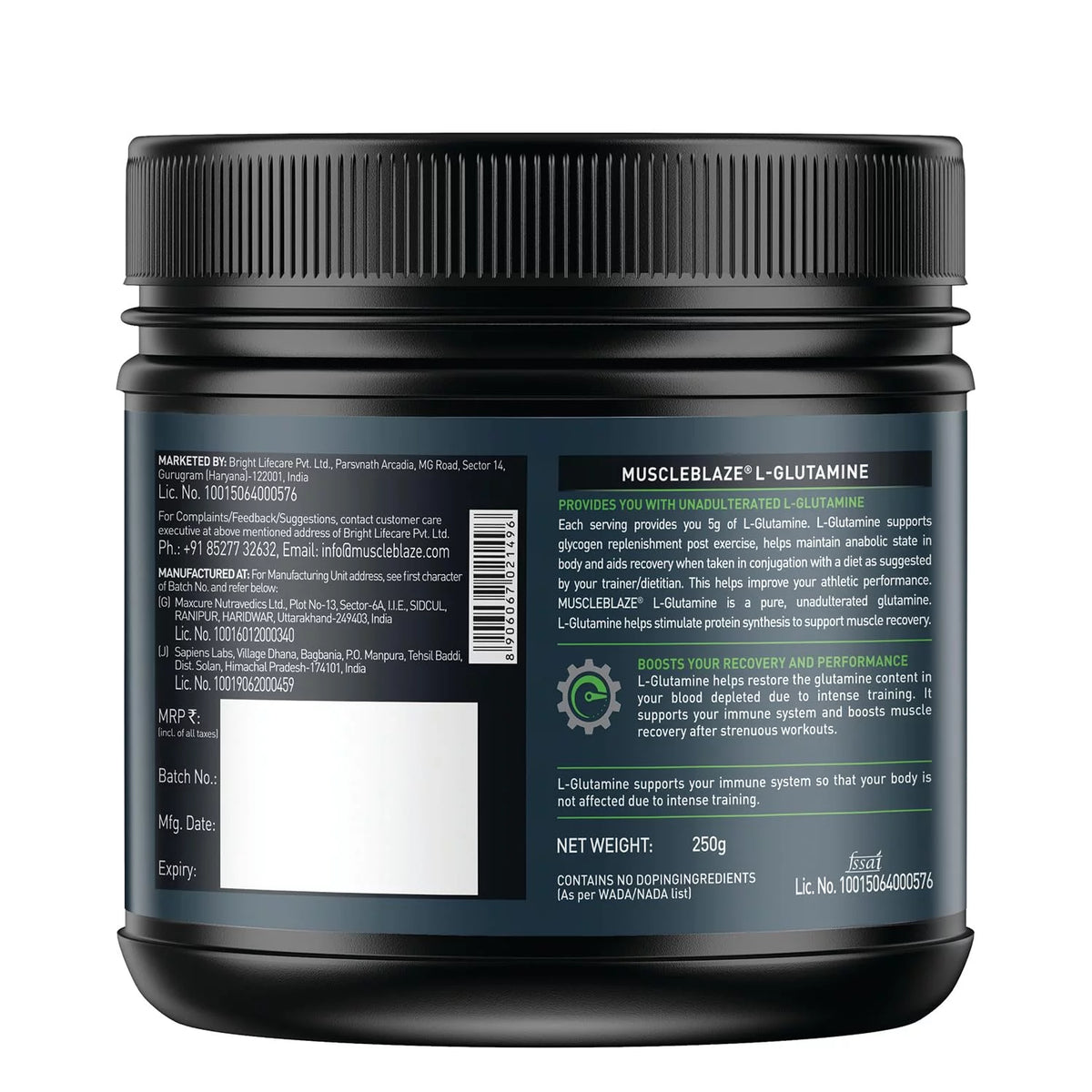 L-Glutamine Powder 250 Gm 50 Servings Z146377